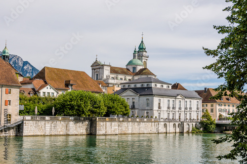 Solothurn, Aare, Altstadt, Kathedrale, St. Ursen-Kathedrale, Barock, Stadt, Fluss, Landhausquai, Kreuzackerbrücke, Uferweg, Sommer, Schweiz