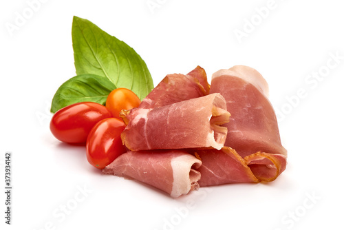 Italian prosciutto crudo or jamon, isolated on white background