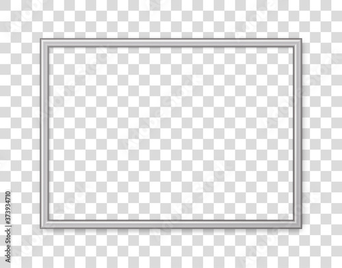 3D frame. Picture frame isolated on background. Realistic modern border rectangular frame with shadow. Horizontal boarder. Design picture, presentation, mockup, photo, poster, restaurant menu. Vector