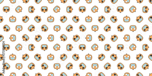 Halloween seamless pattern, Cute pumpkin wear a masks on white background, Cute ghost icons.	
