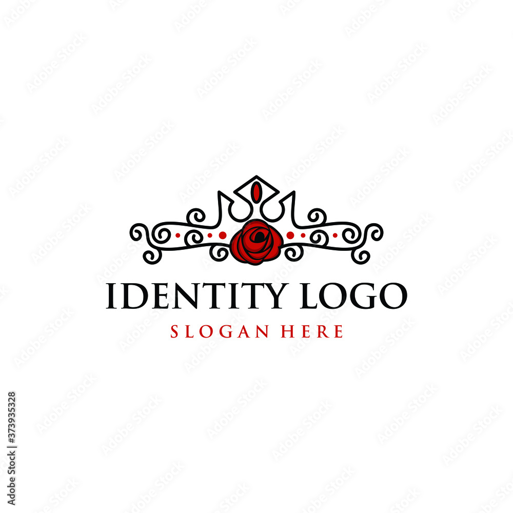 Red rose and crown logo, rose crown logo design vector template vector de Stock Adobe Stock