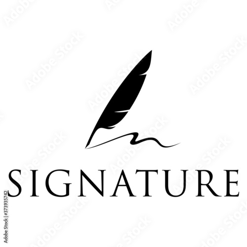 Quill Feather Pen Signature Handwriting logo design vector