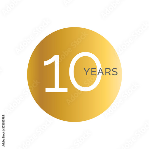 10th Anniversary gold banner template, tenth jubilee labels, business birthday logo, vector illustration