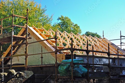 Roof Timbers of Modern Building Under Construction 