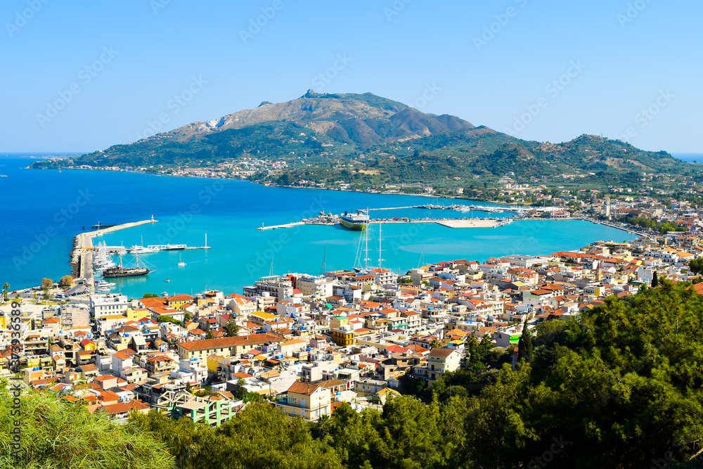 View of the Greek city under the mountain, seaport