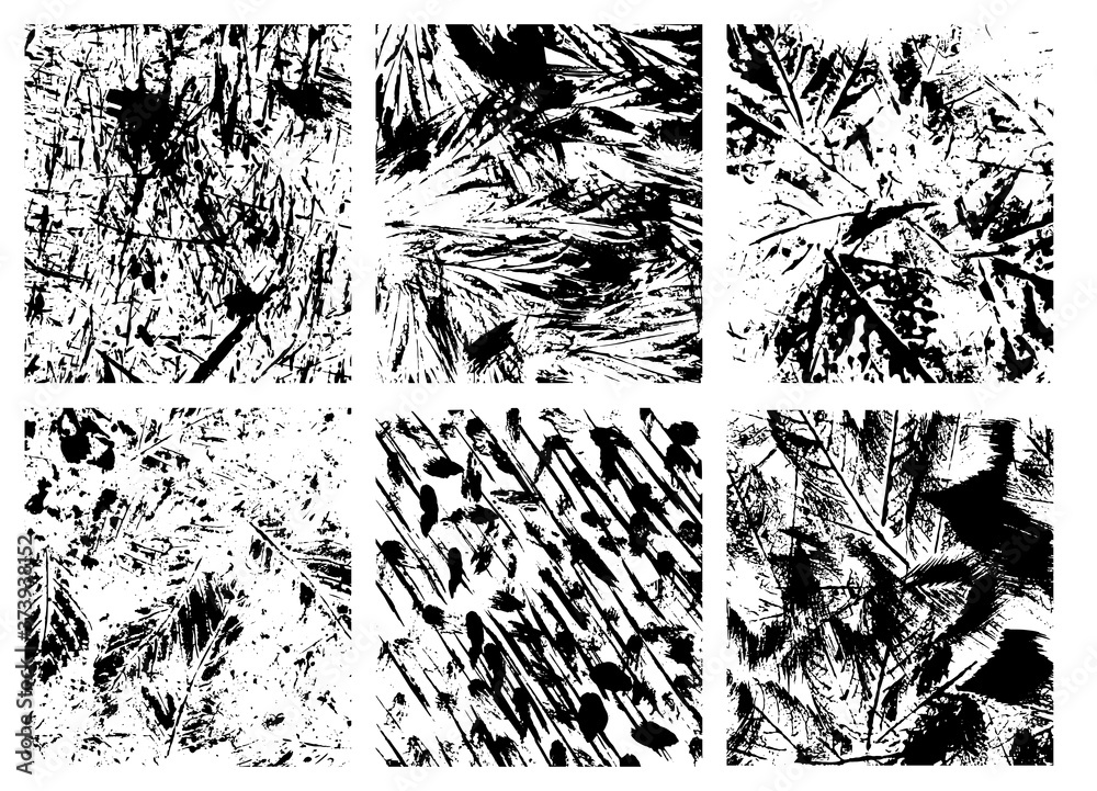 Abstract pattern set. Background with leaves. Grunge Texture. Black isolated on white. Vector Illustration.