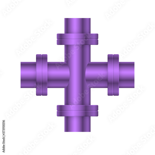 Pipe vector icon. Connection by flange fitting. Part for pipeline construction to transportation water, oil and gas. Also for water supply infrastructure, wastewater treatment, plumbing and irrigation