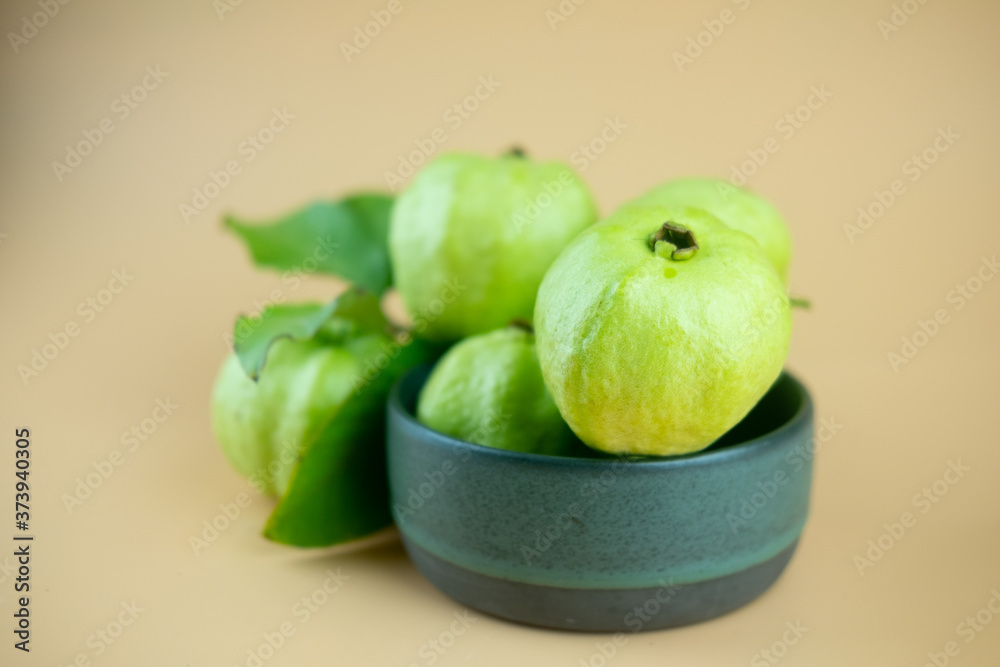 Guava with leaf. Fruit with sweet flavor. Guava with leaf. Fruit with sweet flavor.