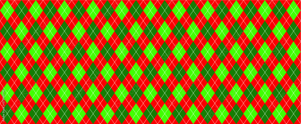 Green, red Harlequin Scottish Argyle style. Diamond pattern. Retro argyle pattern Checkered texture from rhombus, squares Flat tartan checker Vector gingham and bluffalo check line Christmas, xmass
