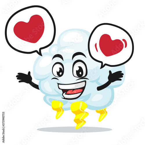 vector illustration of thunder cloud mascot or character says with love in bubble speech