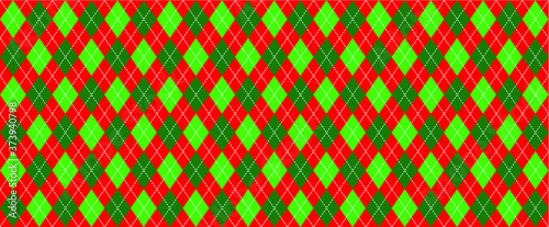 Green, red Harlequin Scottish Argyle style. Diamond pattern. Retro argyle pattern Checkered texture from rhombus, squares Flat tartan checker Vector gingham and bluffalo check line Christmas, xmass