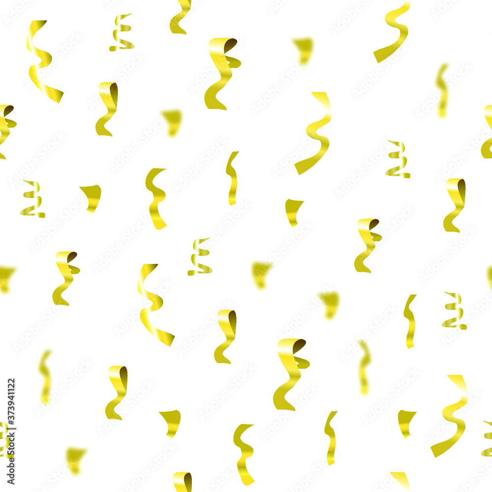 Vector shining confetti explosion, golden serpentine coils on white background, SEAMLESS PATTERN.
