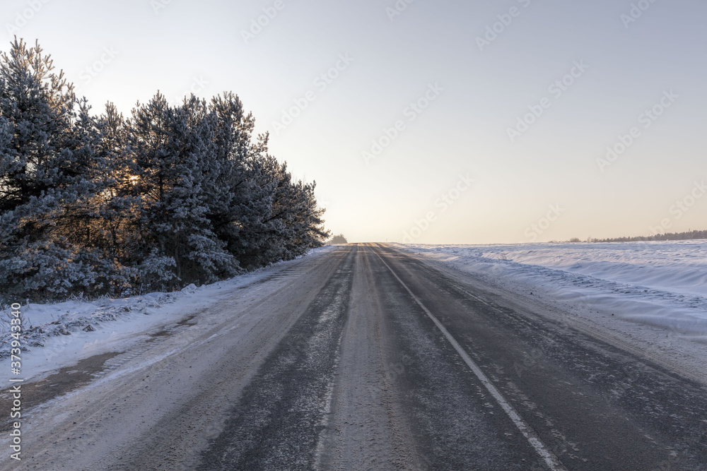 narrow winter road narrow winter road