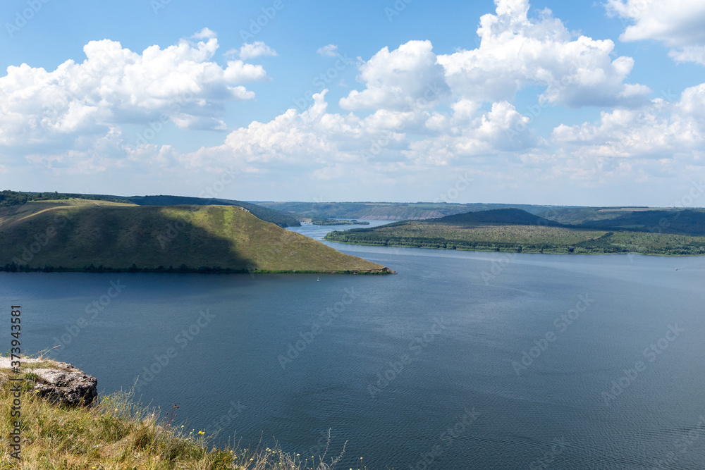 Landscape photography. Dniester Canyon, Dniester River, reservoir and Bakota Bay, Bakota, Ukraine.
