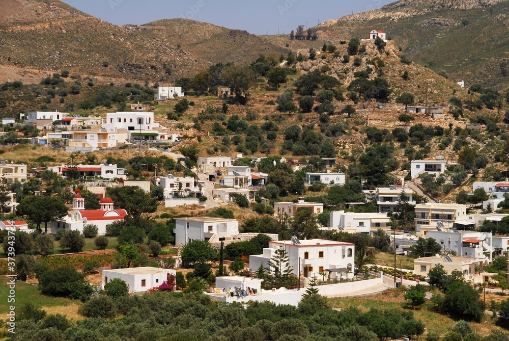 Village view in Leros island, one of Dodecanese islands in southeastern Greece.