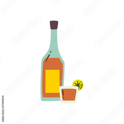 tequila bottle with shot free form style icon vector design