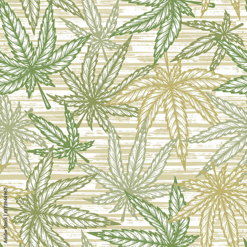 Vector Medicinal plants. Cannabis Leaf Background. Marijuana Leaves Seamless pattern. Hand drawn Hemp Leaf Sketch
