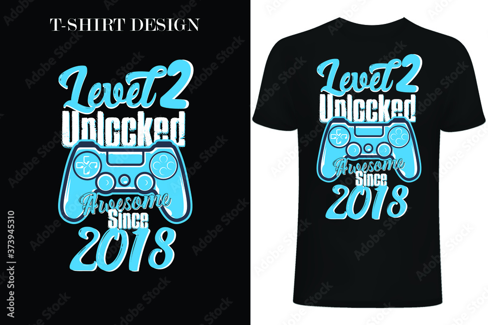 Level 2 Unlocked Awesome Since 2018 Video Game 2th Birthday T-Shirt