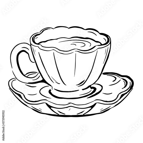 Vector sketch of tea pair cup and saucer