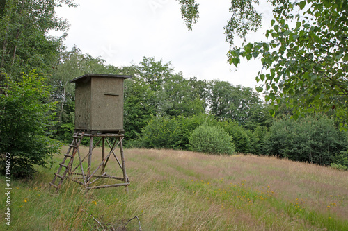 Hunter shelter in the forest for wildlife observation © michaklootwijk