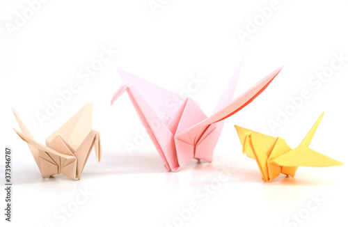 Origami cranes on white