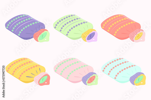 Set of rubber hot water bottles in knitted covers