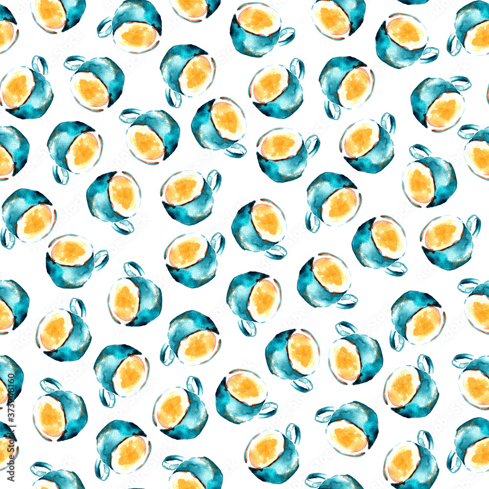 Watercolor seamless coffee latte cup pattern isolated on white background Watercolor seamless coffee latte cup pattern isolated on white background