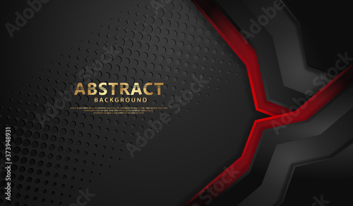 Luxury overlap layers background with lines effect. Realistic halftone dots on textured dark background