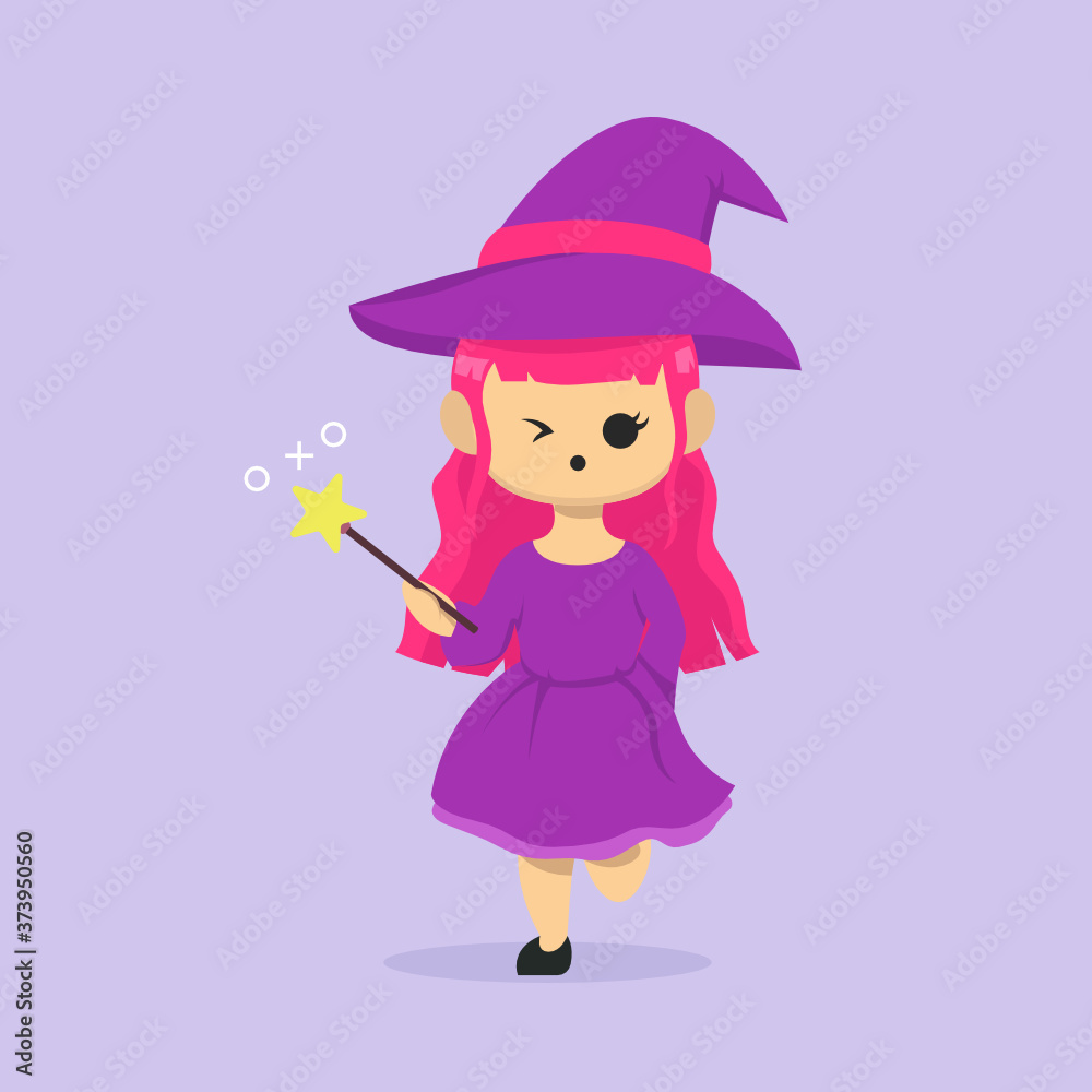 Cute girl witch Halloween mascot design illustration