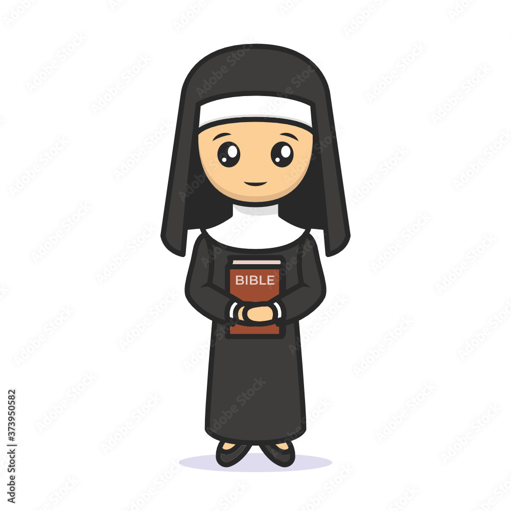 Cute nun Christian religion mascot design illustration Cute nun Christian religion mascot design illustration