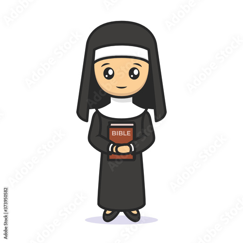 Cute nun Christian religion mascot design illustration