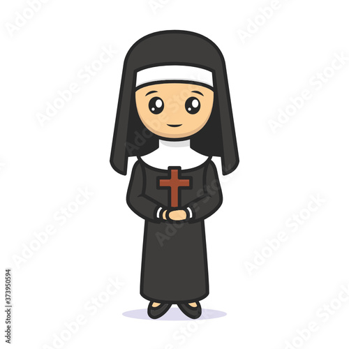 Cute nun Christian religion mascot design illustration
