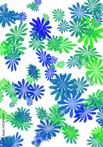 Estampado de flores en azul y verde sobre fondo blanco © Gabrieuskal