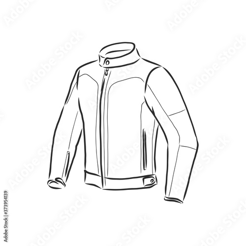 Hand drawn vector illustration. Creative black contour art work. Ink fashion illustration. Vector illustration leather jacket. Hand drawn leather jacket. leather jacket, vector sketch illustration