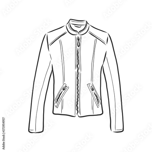 Hand drawn vector illustration. Creative black contour art work. Ink fashion illustration. Vector illustration leather jacket. Hand drawn leather jacket. leather jacket, vector sketch illustration