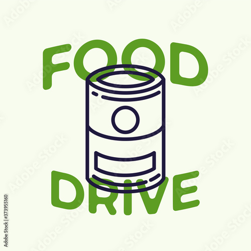 Cool minimalistic vector design element on 'Food Drive' charity movement with linear canned food and simple lettering