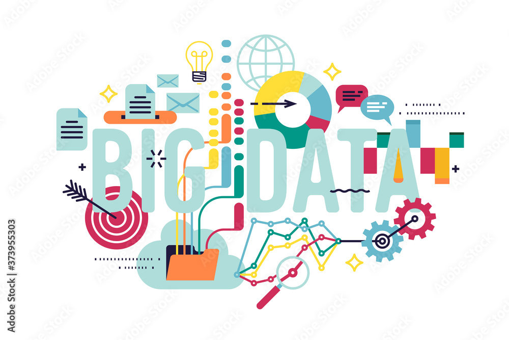 Cool vector design element on 'Big Data'. Vector illustration on complex data capturing, storage, processing, analytics, etc. Ideal for IT themed web publications and graphic design