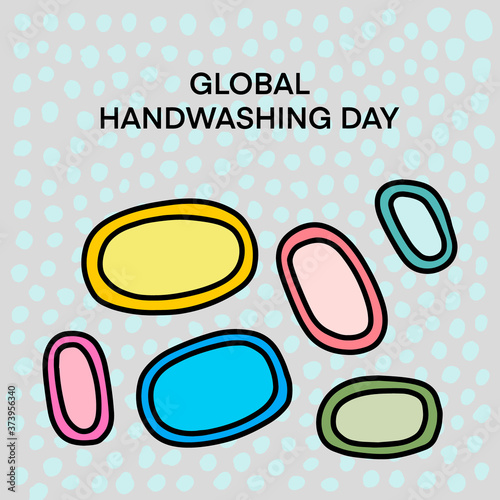 Global handwashing day in cartoon doodle style holiday