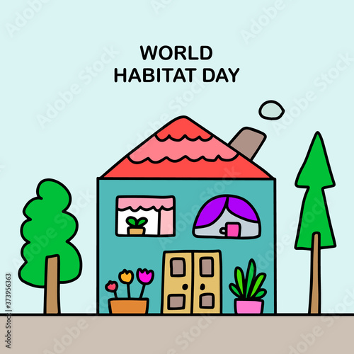 World habitat day hand drawn vector illustration in cartoon doodle style house rustic