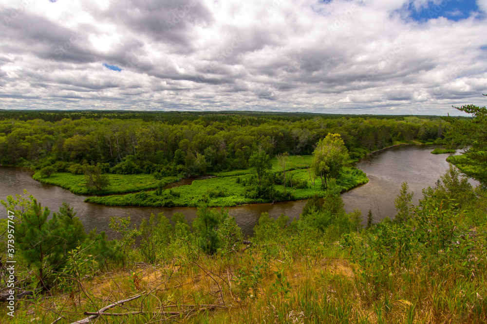 Fototapeta premium Au Sable River Valley. Overlook of the Au Sable River in the Huron National Forest in Michigan.