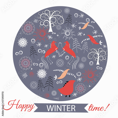 Invitation card, happy winter time, vector illustration