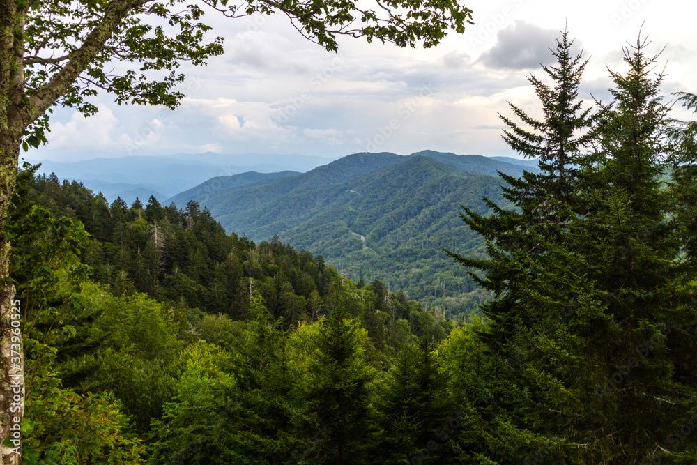 View from the Foothills Parkway through the Great Smoky Mountains of Tennessee. 