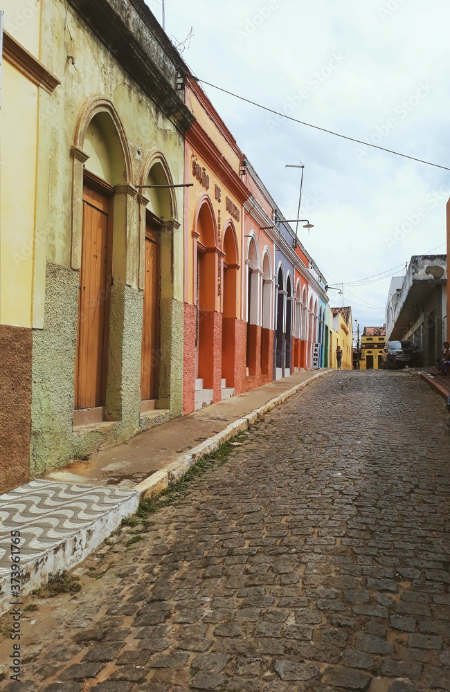 Areia/Paraiba/Brazil - 01/06/2020 : A street of stone with coloured houses.