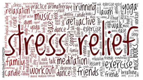 Stress relief vector illustration word cloud isolated on a white background.