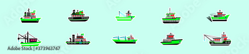set of fishing boats cartoon icon design template with various models. vector illustration