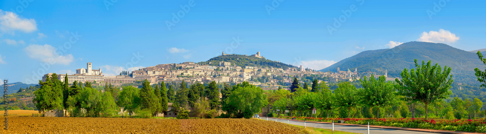 City panorama of the famous city of Assisi, Umbria, Italy.