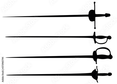 Swords for fencing in the set.