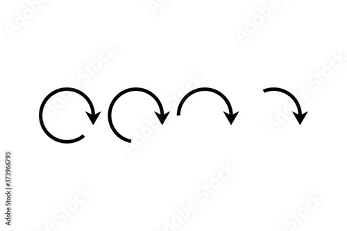 Set of black circle arrow icons. Round loop cursor. Isolated collection of rotation arrows. Full and half circle symbol. Rotation loading sign. Vector EPS 10.