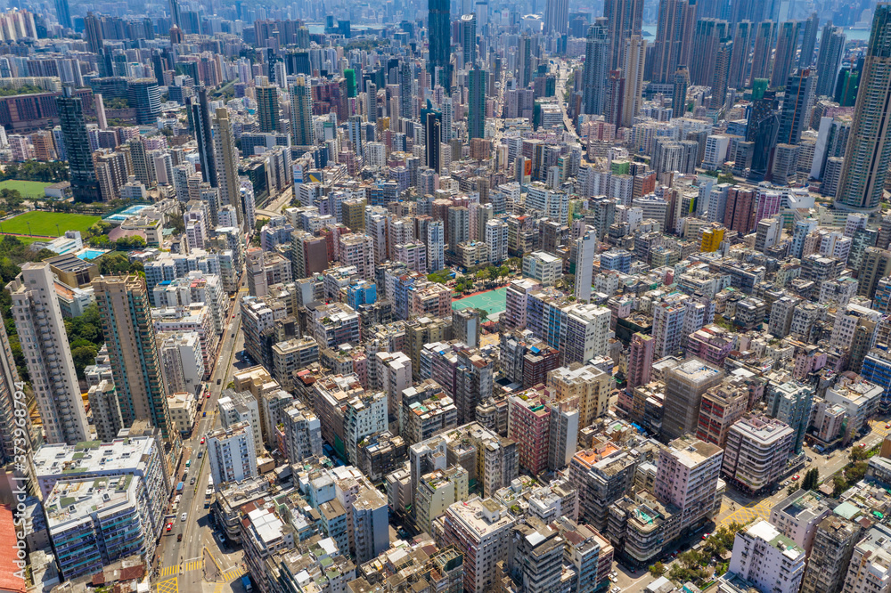 Fototapeta premium Top view of Hong Kong city