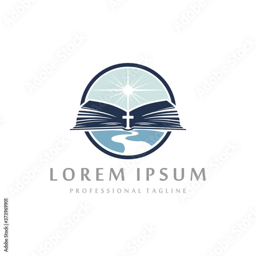 river creek church vector logo  deign template. round shape with flare light element.